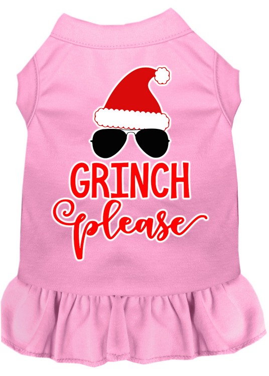 Grinch Please Screen Print Dog Dress Light Pink XXXL